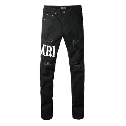 Amr Ripped White Logo Jeans