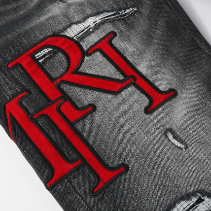 Amr Staggered Red Logo Jeans