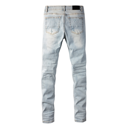 Amr Blue Patch Distressed Jeans