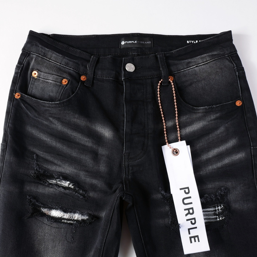 Purple Monogram Patch Ripped Jeans