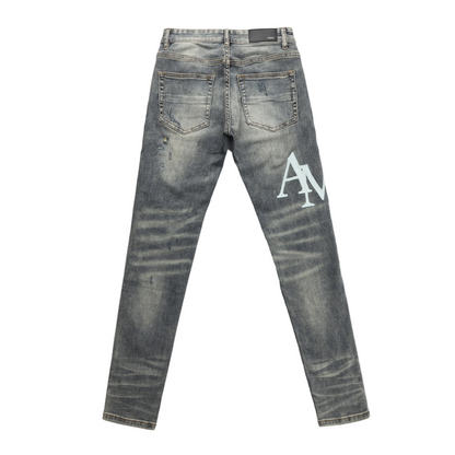 Amr Staggered Grey Blue Jeans