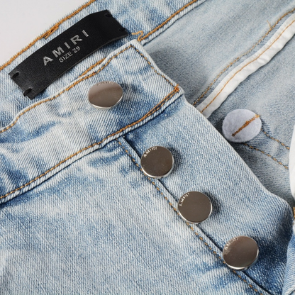 Amr Blue Patch Distressed Jeans