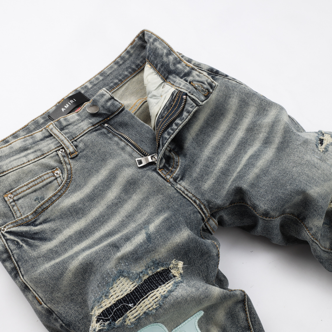 Amr Staggered Grey Blue Jeans