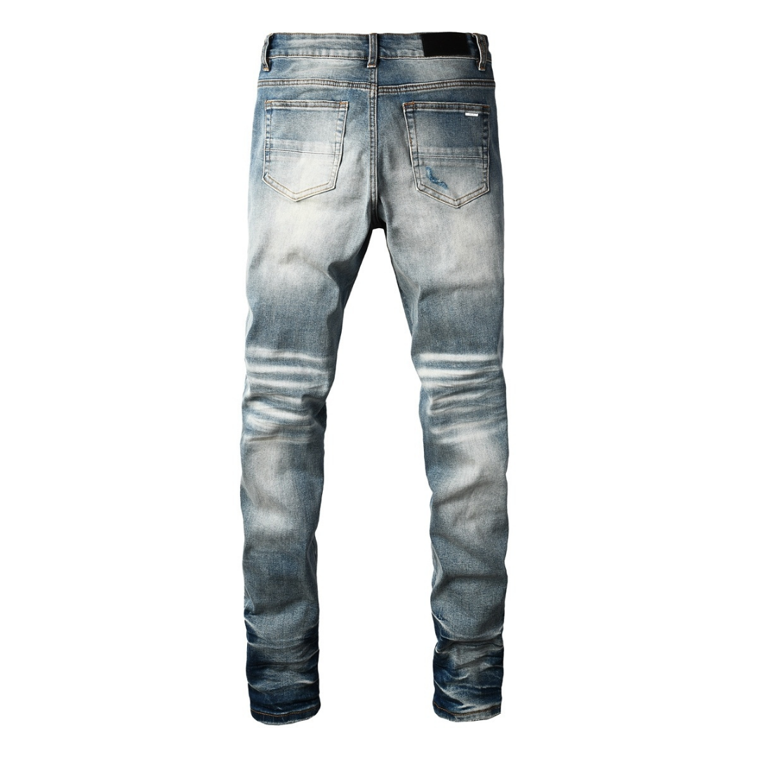 Amr Blue Patch Ripped Jeans