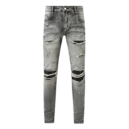 Amr Patch Ripped Grey Jeans