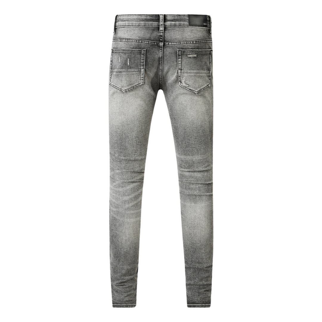 Amr Patch Ripped Grey Jeans