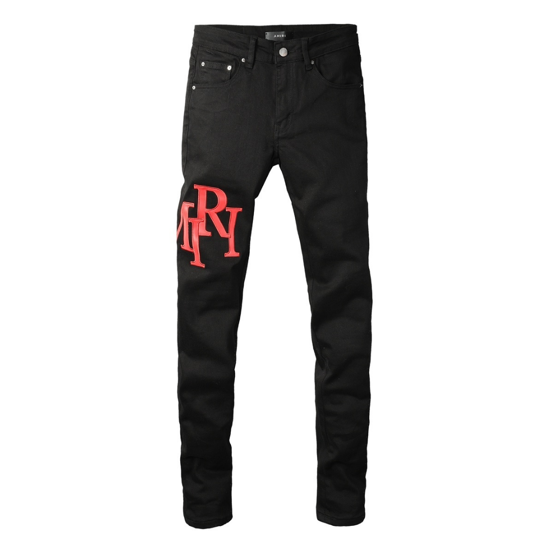 Amr Red Patch Staggered Jeans