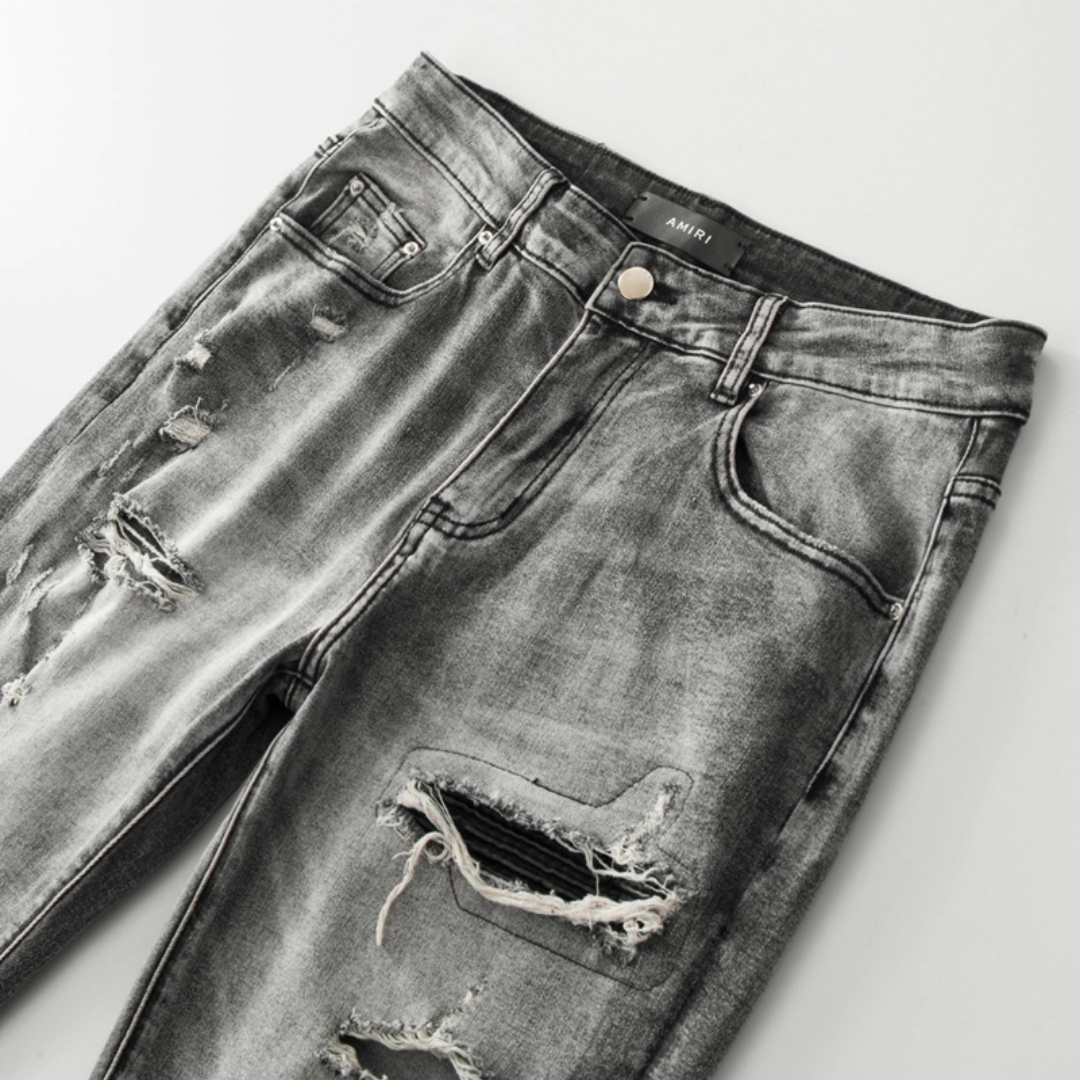 Amr Patch Ripped Grey Jeans