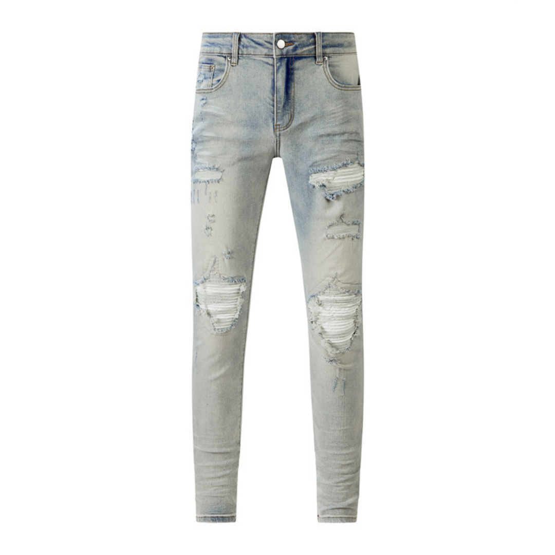 Amr Patch Ripped Blue Jeans