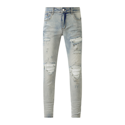 Amr Patch Ripped Blue Jeans