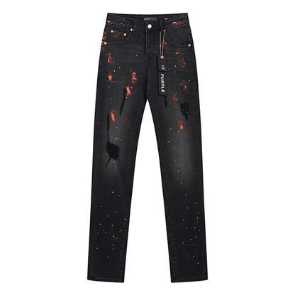 Purple Distressed Paint Jeans