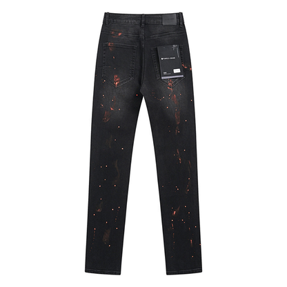 Purple Distressed Paint Jeans