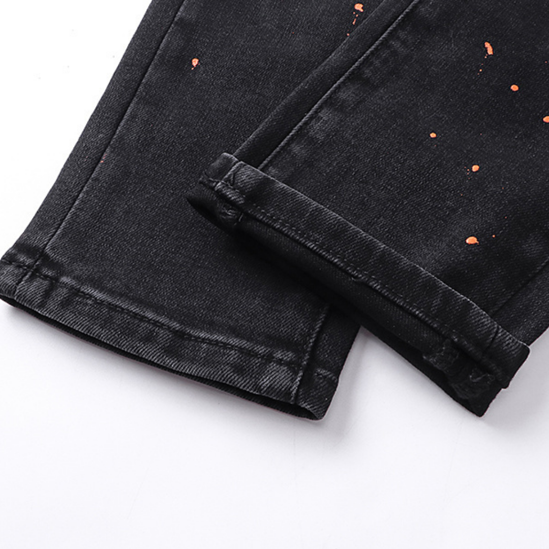 Purple Distressed Paint Jeans