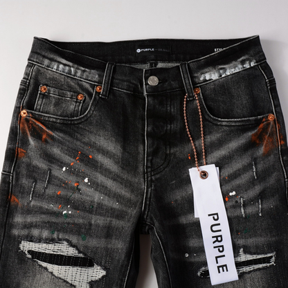 Purple Distressed Paint Jeans