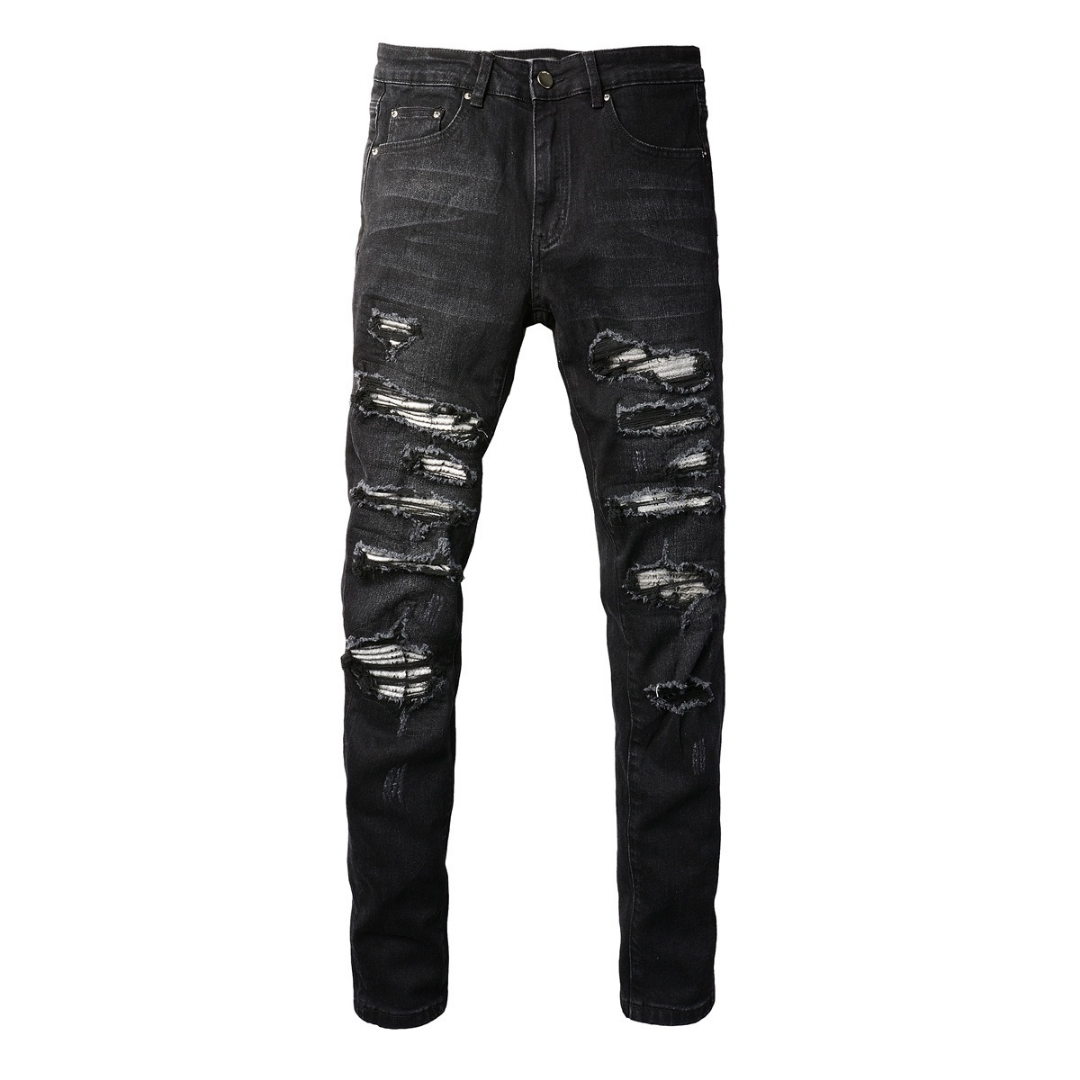 Amr Ripped Patch Black Jeans