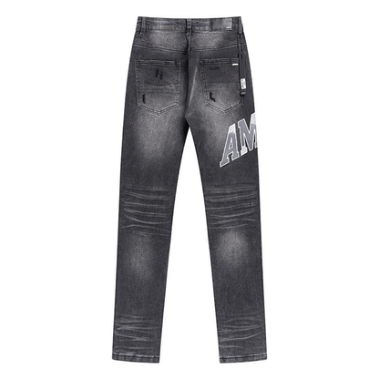 Amr Grey Staggered Logo Jeans
