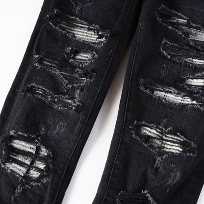 Amr Ripped Patch Black Jeans